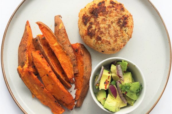 Sweet Chilli Salmon Burgers with Avocado Salsa